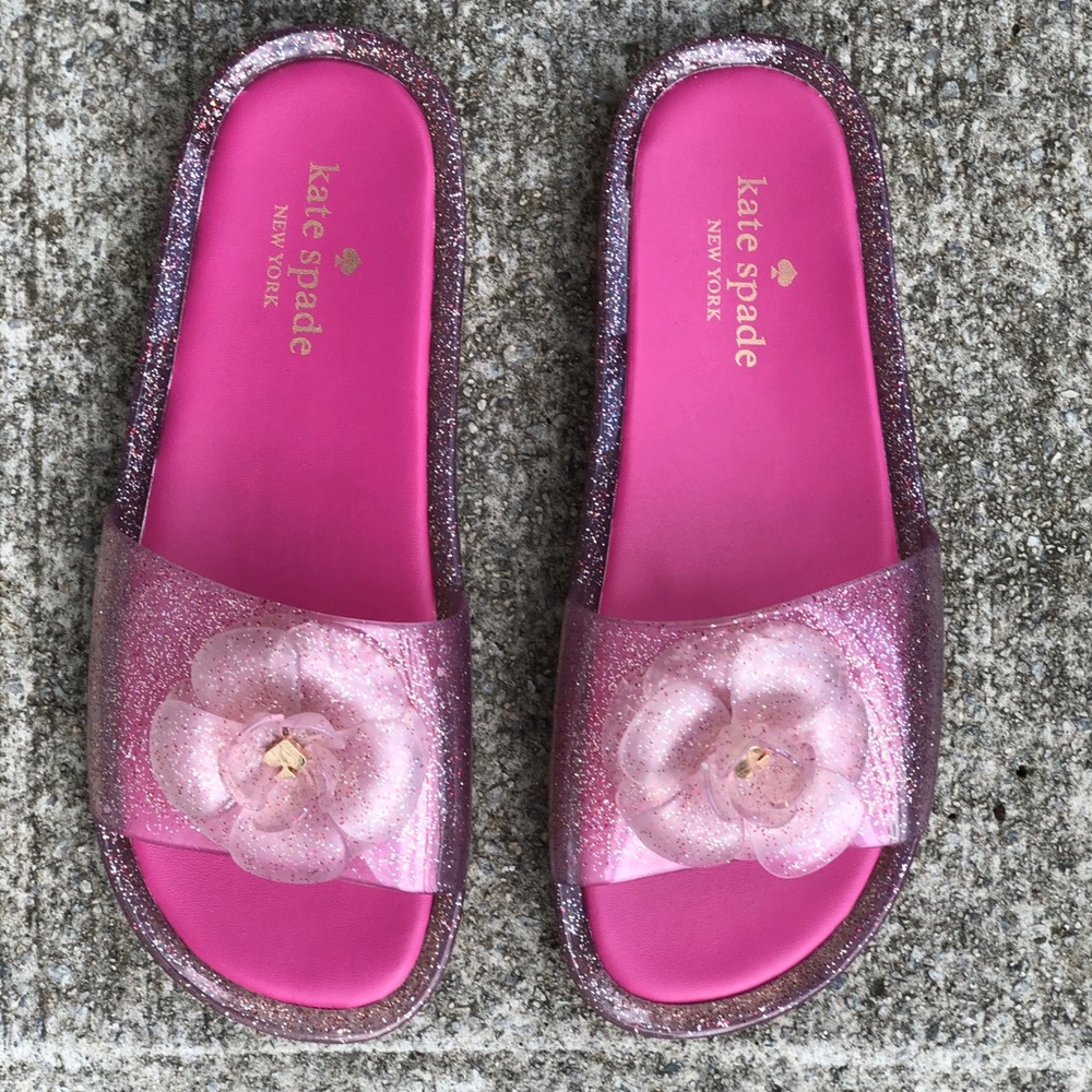 Kate Spade pink and glitter jelly slides